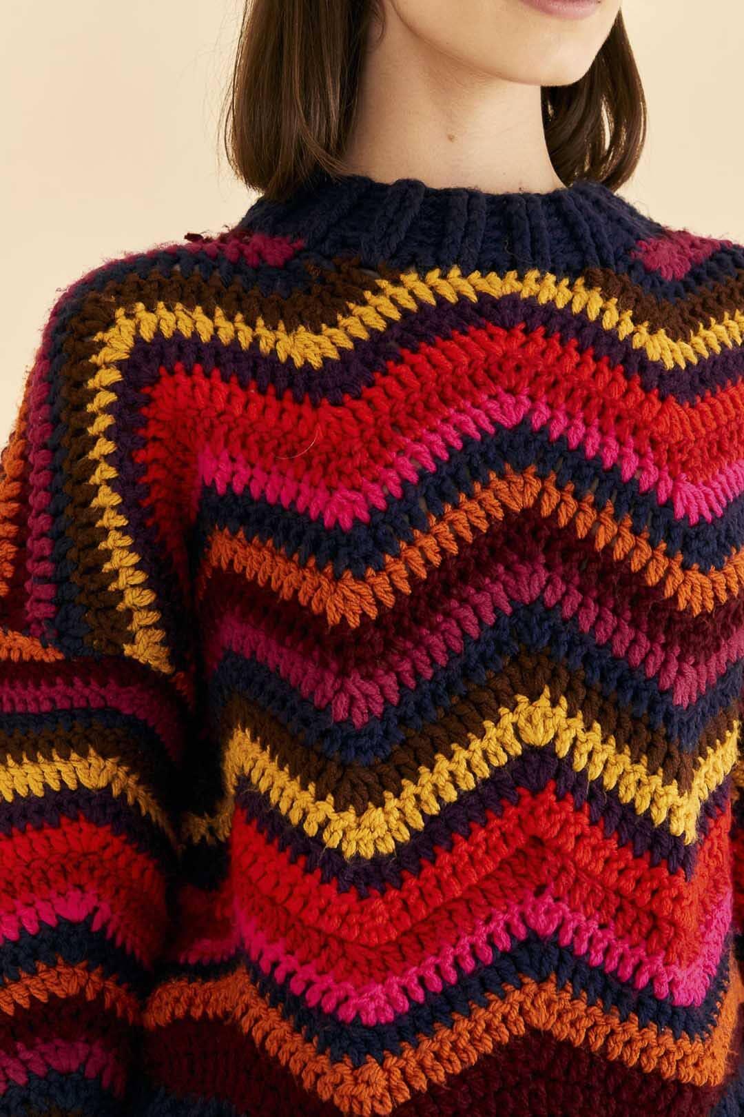 Colorful Waves Crochet High Neck Sweater Product Image