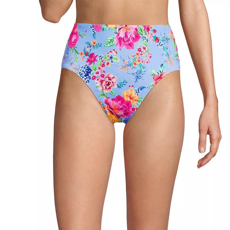 Women's Lands' End Smoothing High Waisted Bikini Bottoms, Size: 12, Deep  Blue Floral Product Image