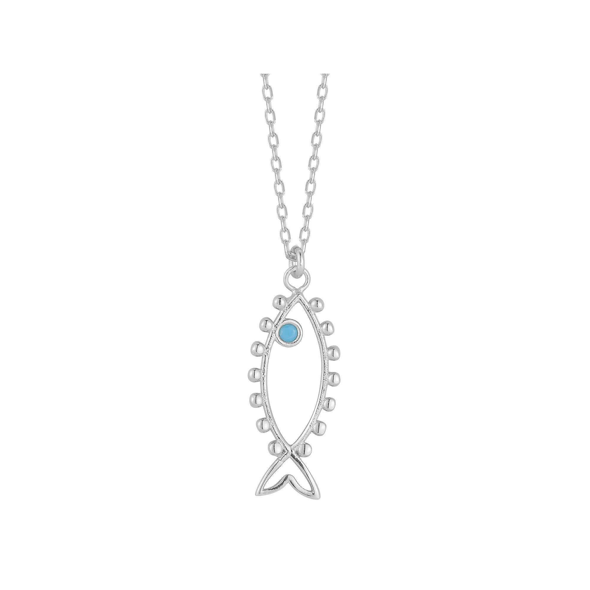 Sunkissed Sterling Sterling Silver Simulated Turquoise Fish Pendant Necklace, Women's, Size: 18", Silver Tone Product Image