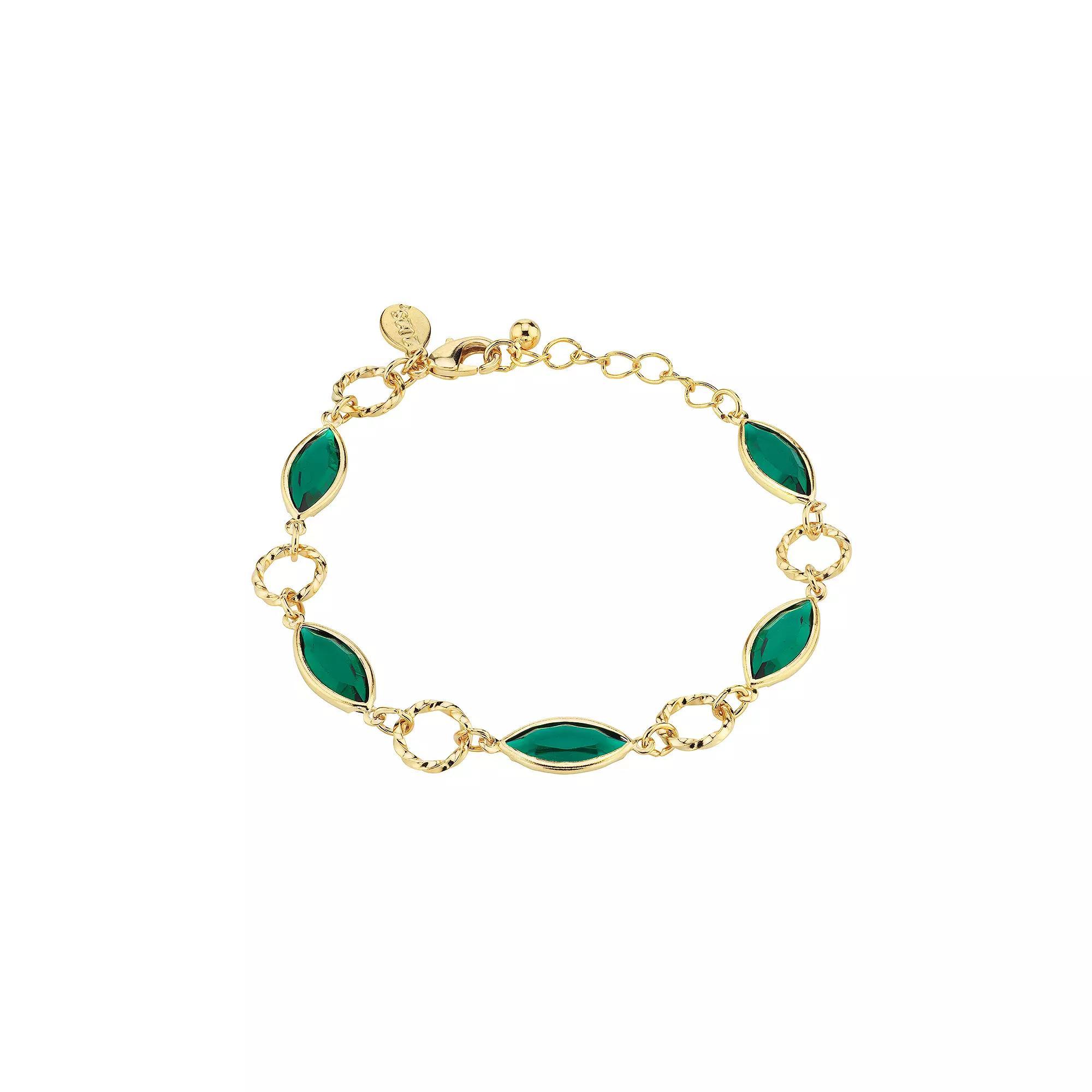 1928 Gold-Tone Green Crystal Link Bracelet, Womens Product Image