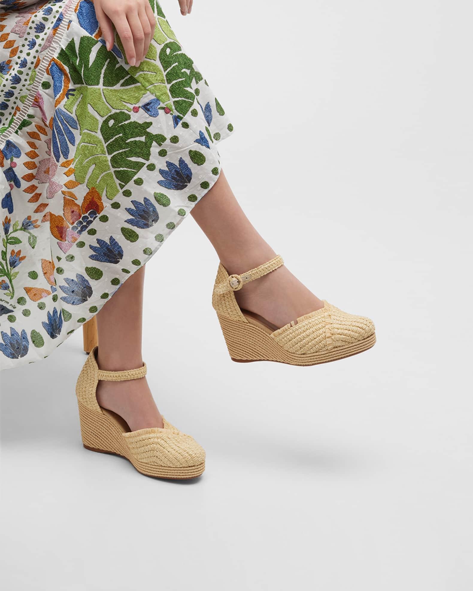 Raffia Ankle-Strap Wedge Pumps Product Image