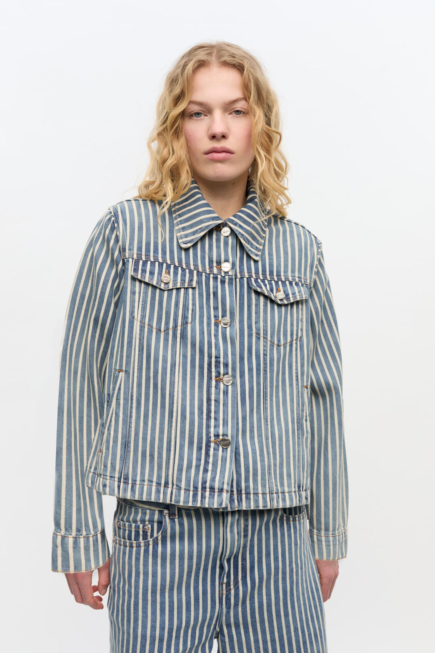 Striped Denim Jacket Product Image
