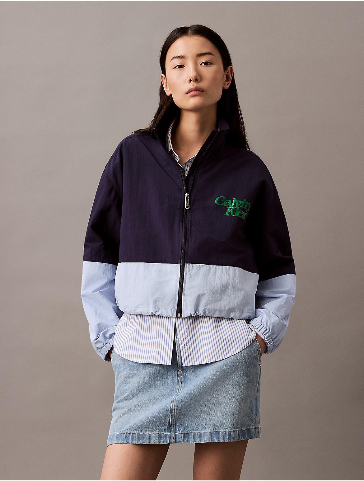 Calvin Klein Womens Colorblock Nylon Zip Jacket - Blue Product Image
