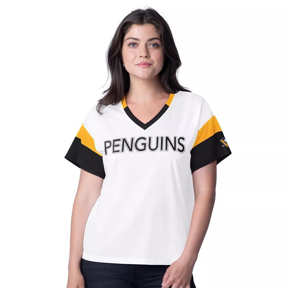 Womens G-III 4Her by Carl Banks Pittsburgh Penguins Rink Oversized Rhinestone V-Neck T-Shirt Product Image