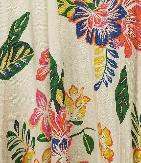 Angie Sleeveless V-Neck Keyhole Twist Front Tropical Maxi Dress Product Image