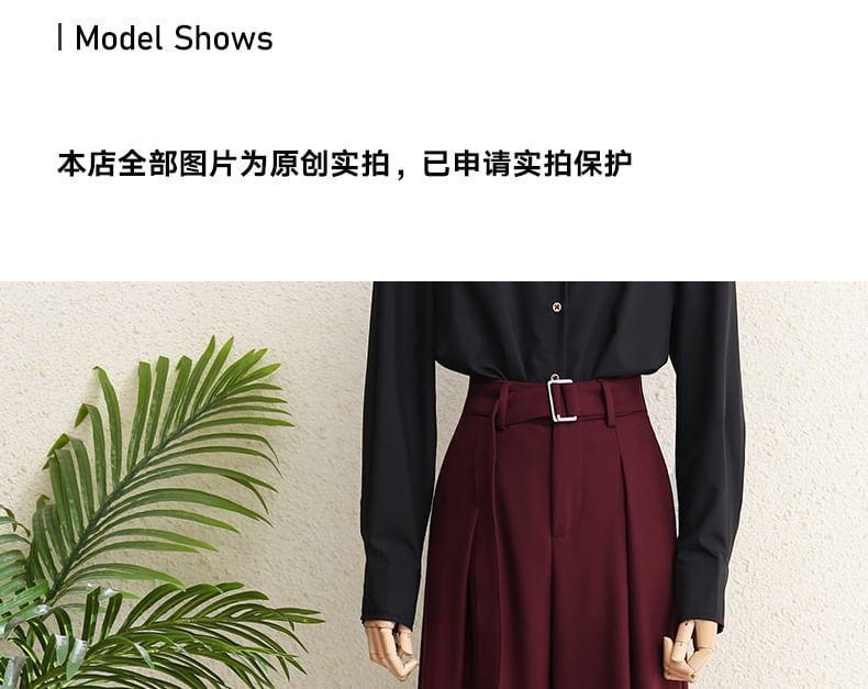 High Waist Plain Belted Wide Leg Dress Pants Product Image