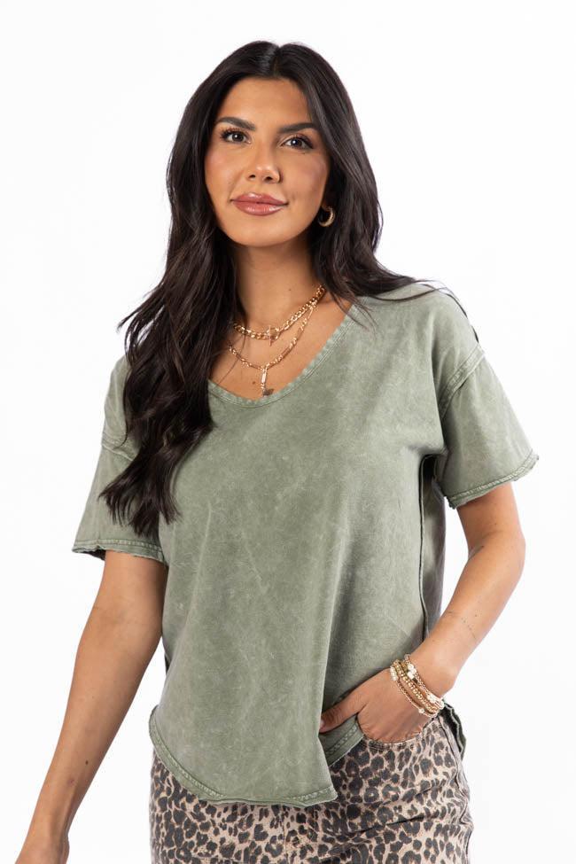 Tell Me About It Olive Acid Wash Scoop Neck Tee SALE Product Image