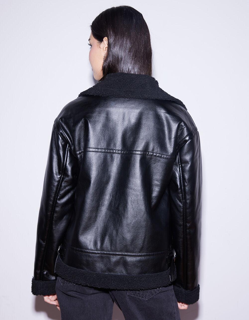 WEST OF MELROSE Faux Leather Shearling Womens Jacket - BLACK Product Image