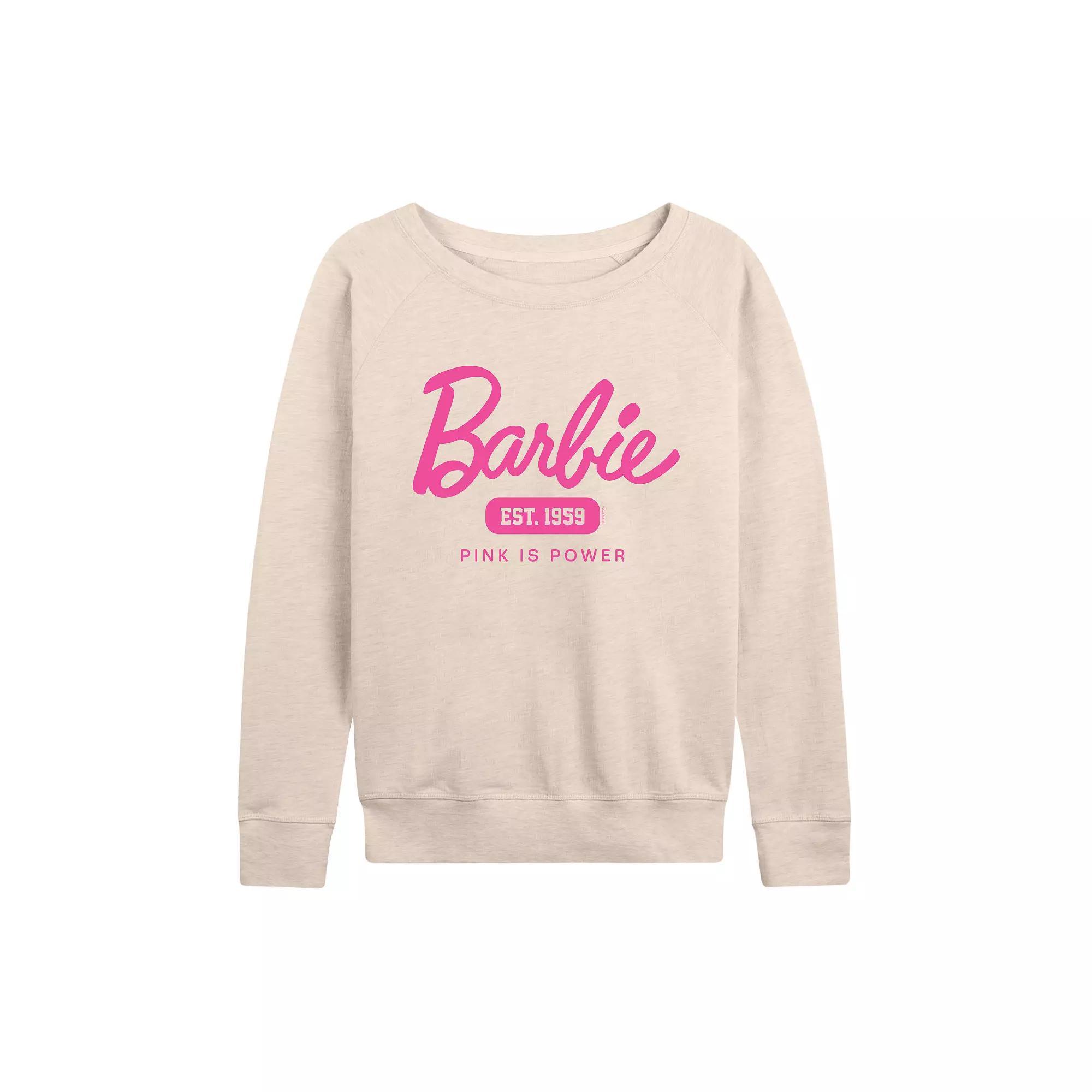 Womens Barbie Pink Is Power French Terry Long Sleeve Tee, Girls Brown Product Image