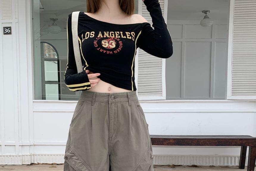 Mid Waist Plain Ruched Wide Leg Cargo Pants Product Image