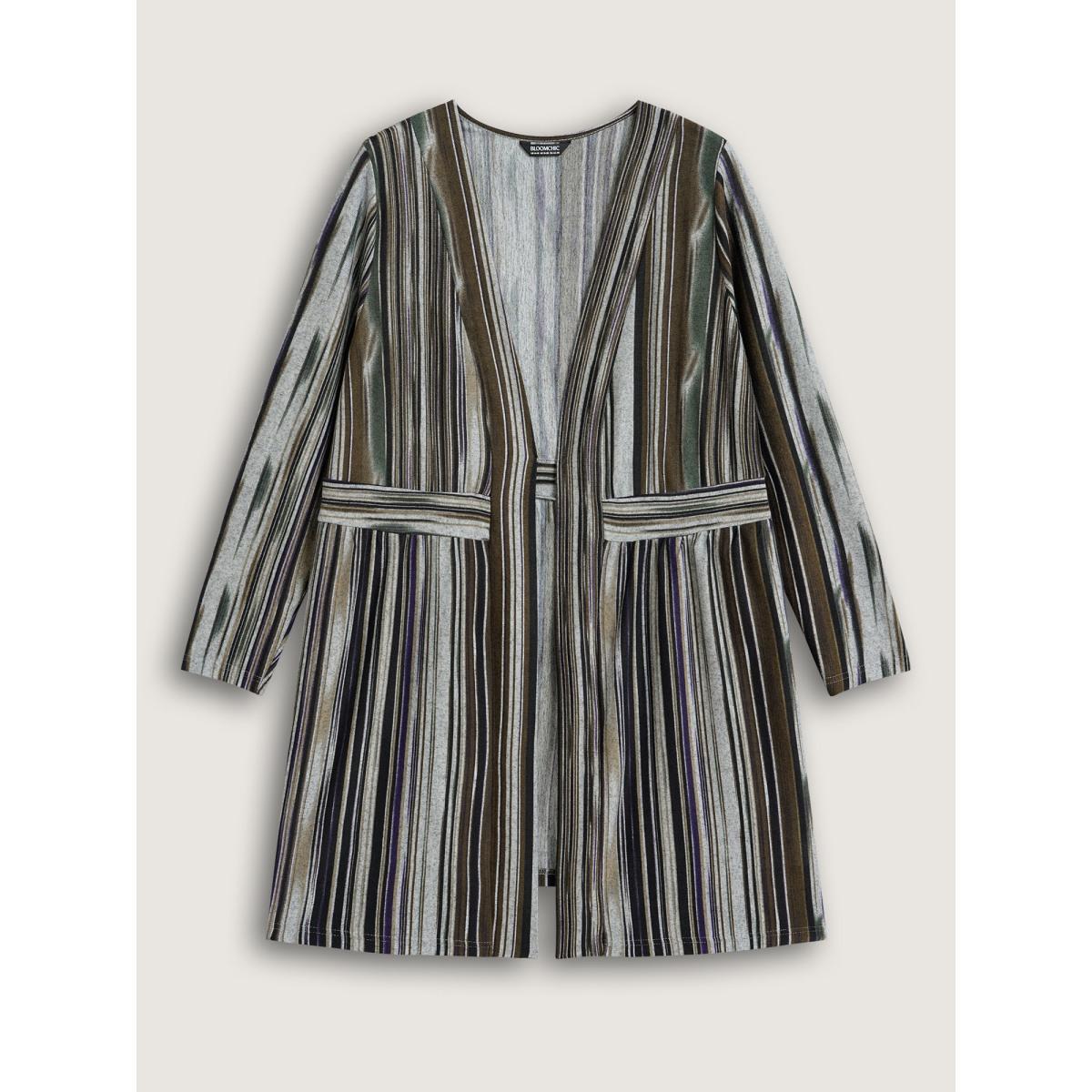 Plus Size Colored Striped Open Front Waist Defining Jacket Women Multicolor Contrast Bodycon Side seam pocket Everyday Jackets BloomChic 28/5X Product Image