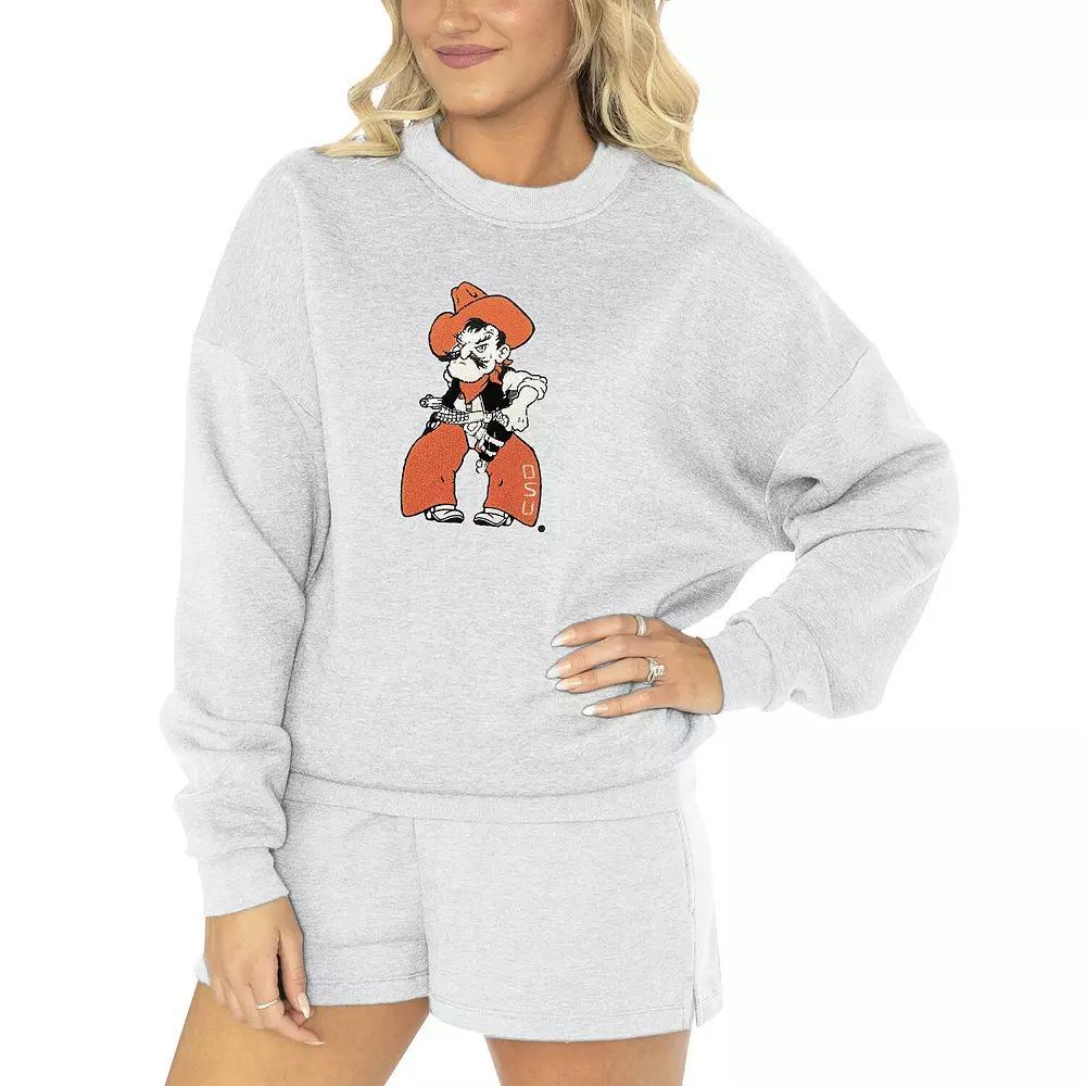 Women's Gameday Couture Ash Oklahoma State Cowboys Team Effort Pullover Sweatshirt & Shorts Sleep Set, Size: XL, Black Product Image