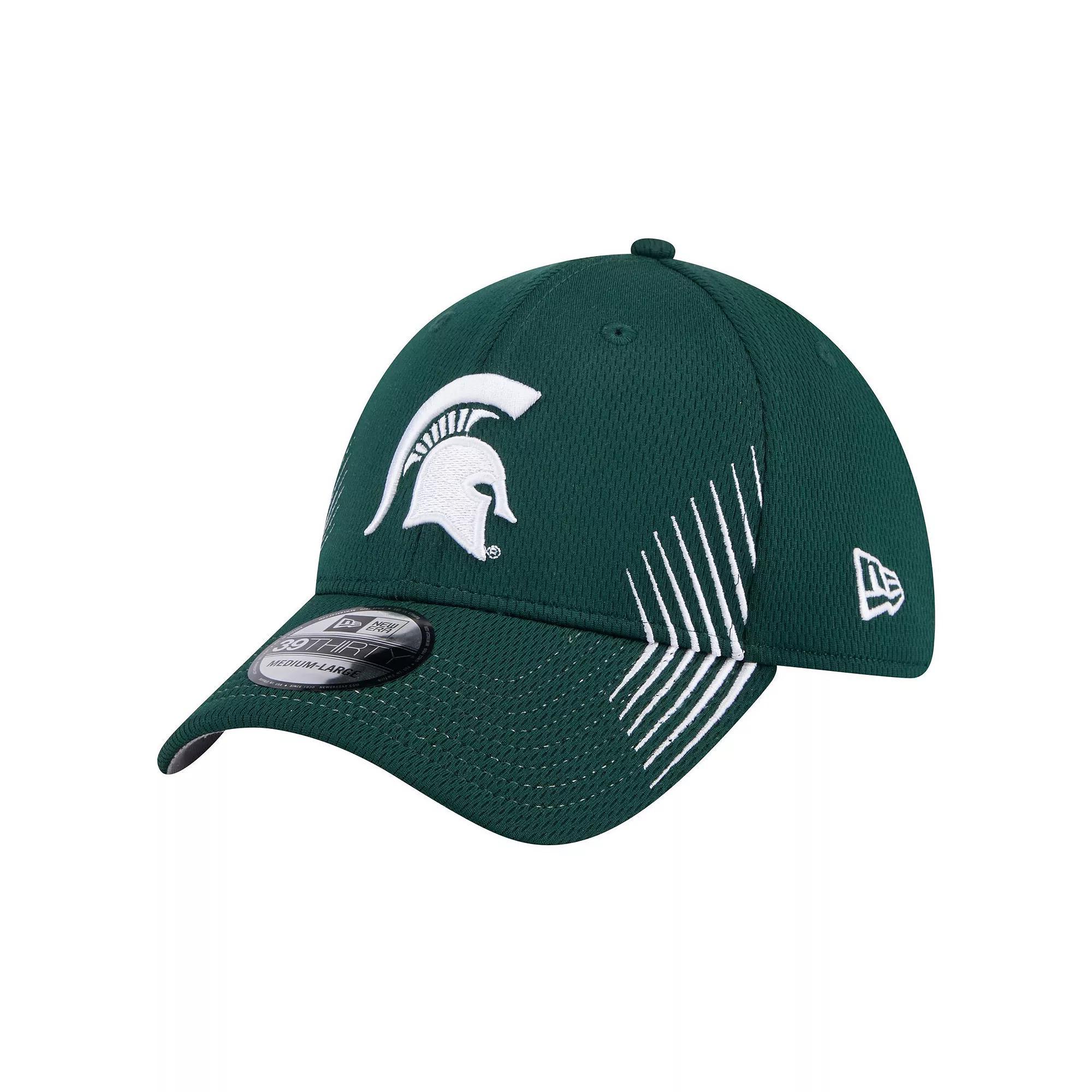 Men's New Era Green Michigan State Spartans Active Slash Sides 39THIRTY Flex Hat, Size: Medium/Large Product Image