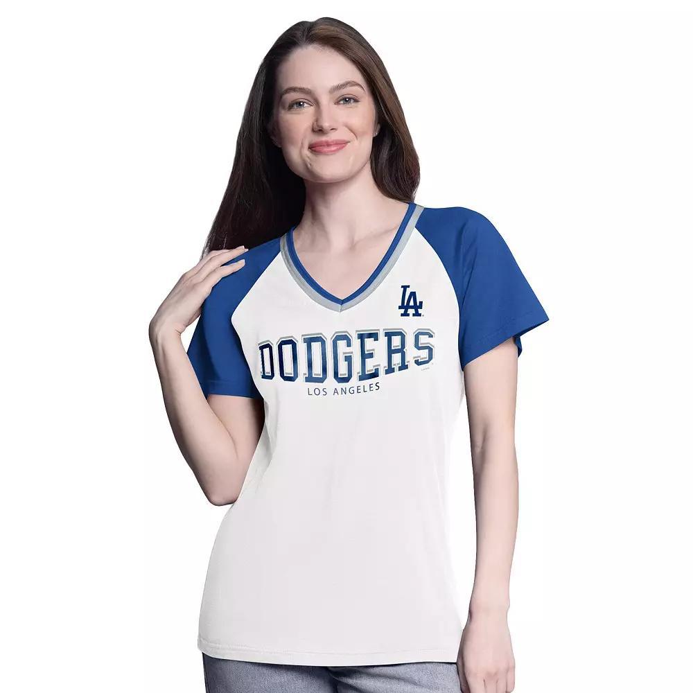 Women's G-III 4Her by Carl Banks  White/Royal Los Angeles Dodgers Ball Park Raglan V-Neck T-Shirt, Size: XL Product Image