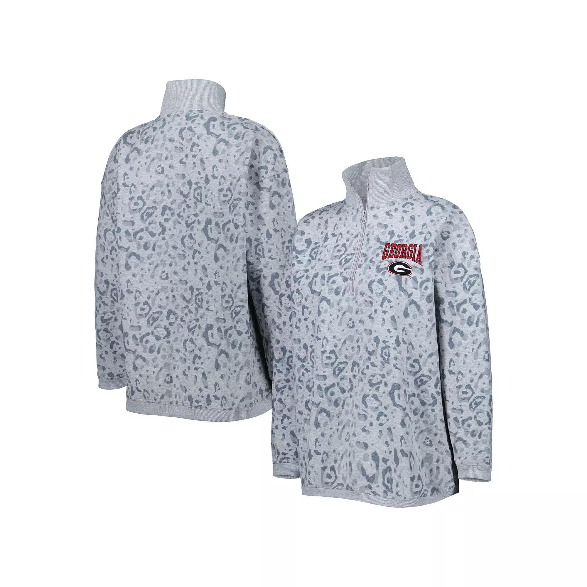 Women's Gameday Couture Heather Gray Georgia Bulldogs Leopard Quarter-Zip Sweatshirt, Size: Medium, Grey Product Image
