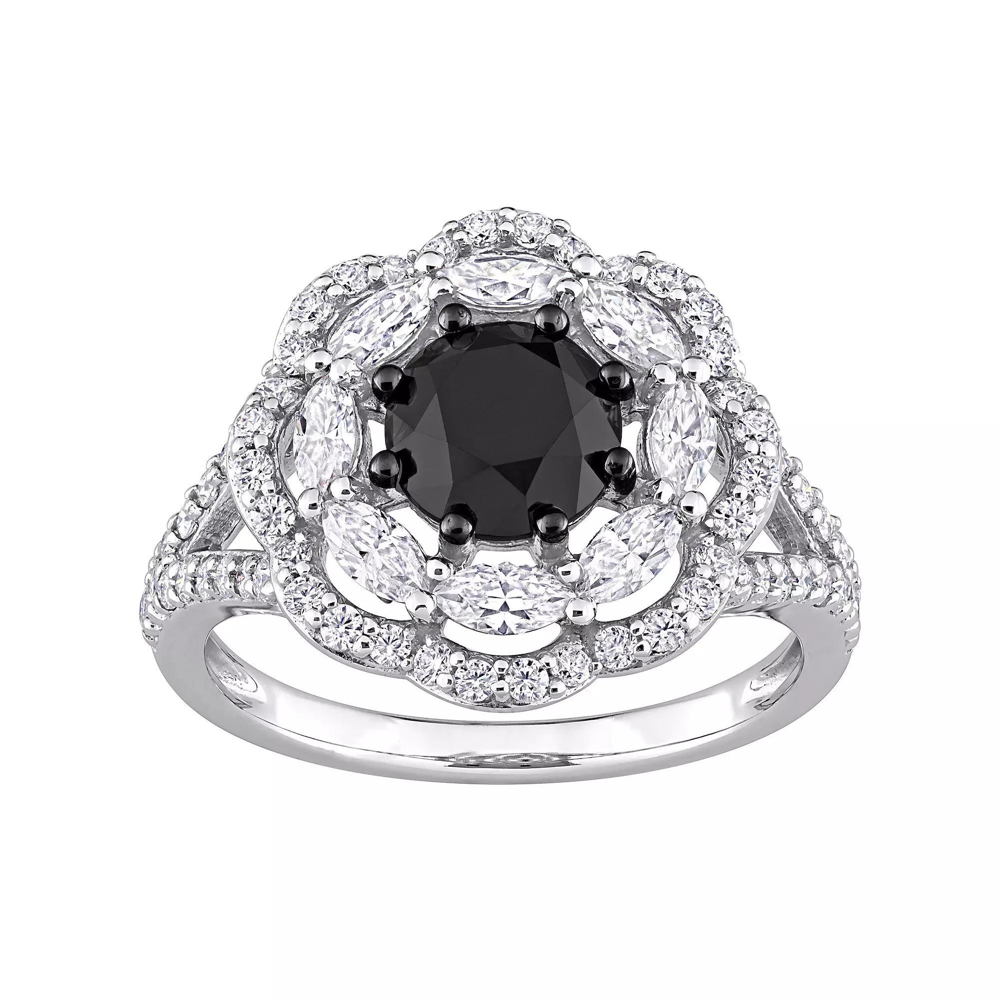 Stella Grace 10k White Gold 1 1/2 Carat T.W. Black Diamond & Lab-Created Moissanite Engagement Ring, Women's, Size: 4.50 Product Image