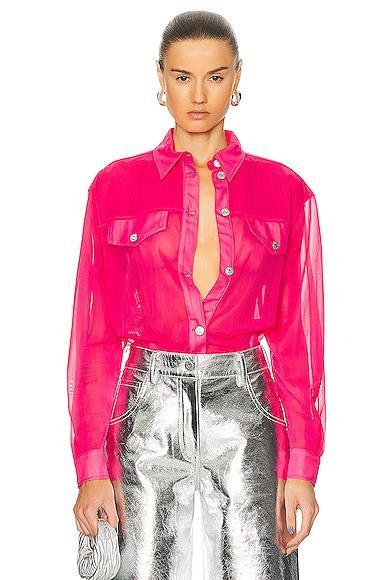 Moschino Jeans Nylon Long Sleeve Button Up in Red Product Image