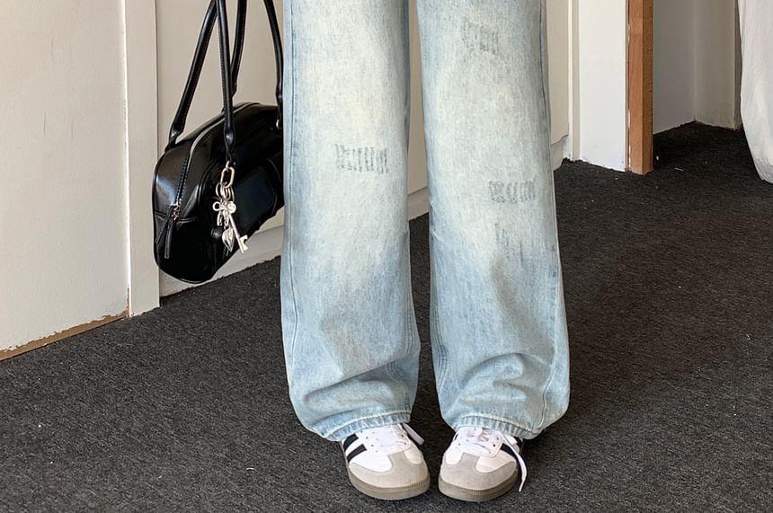 High Rise Washed Distressed Wide Leg Jeans Product Image