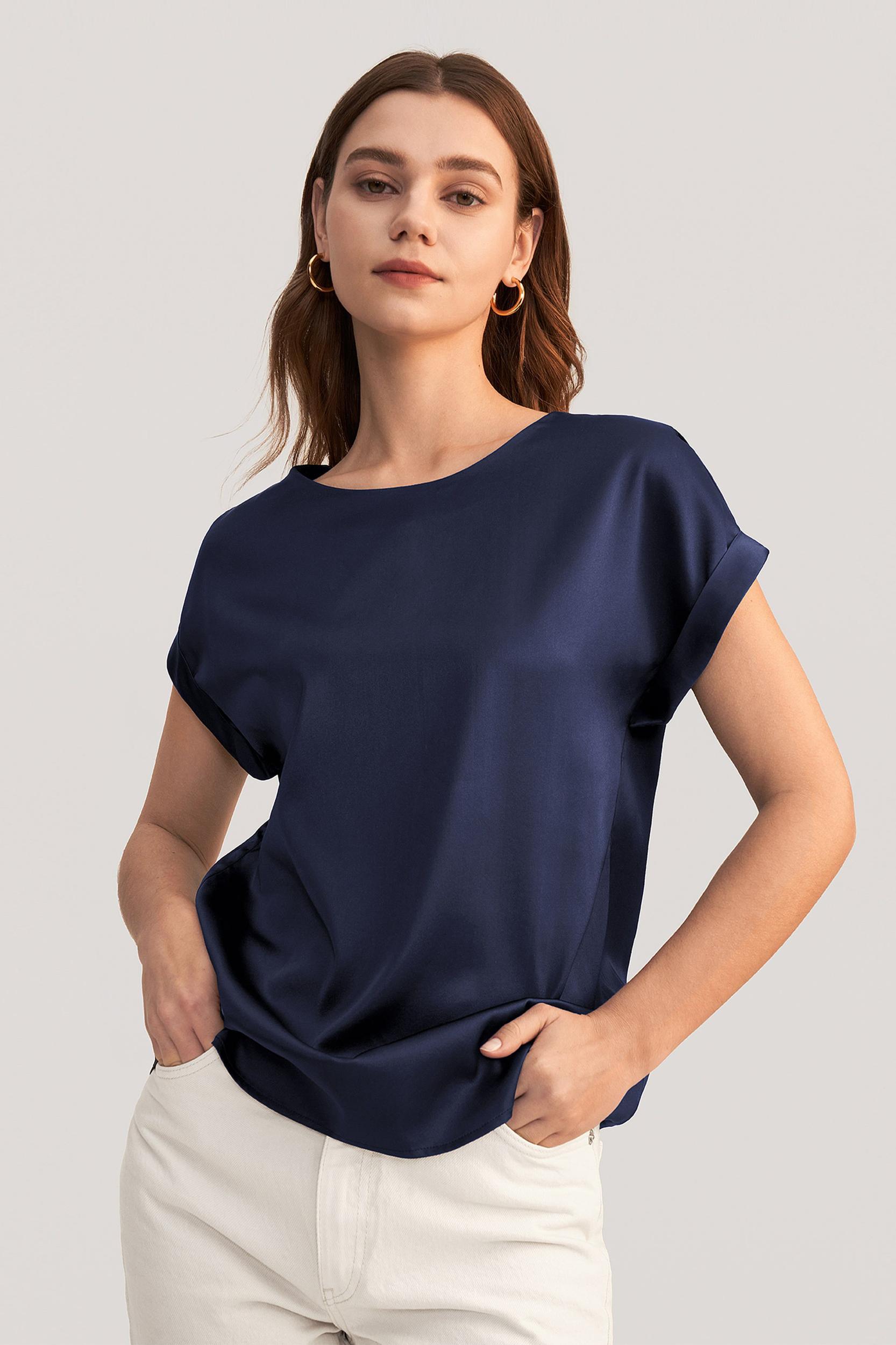 Short Sleeves Round Neck Silk Tee Product Image