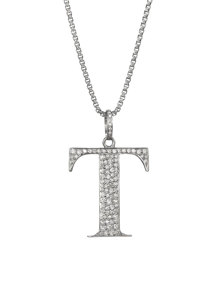 Womens Silvertone & Natural Champagne Diamond Initial Pendant Necklace Product Image