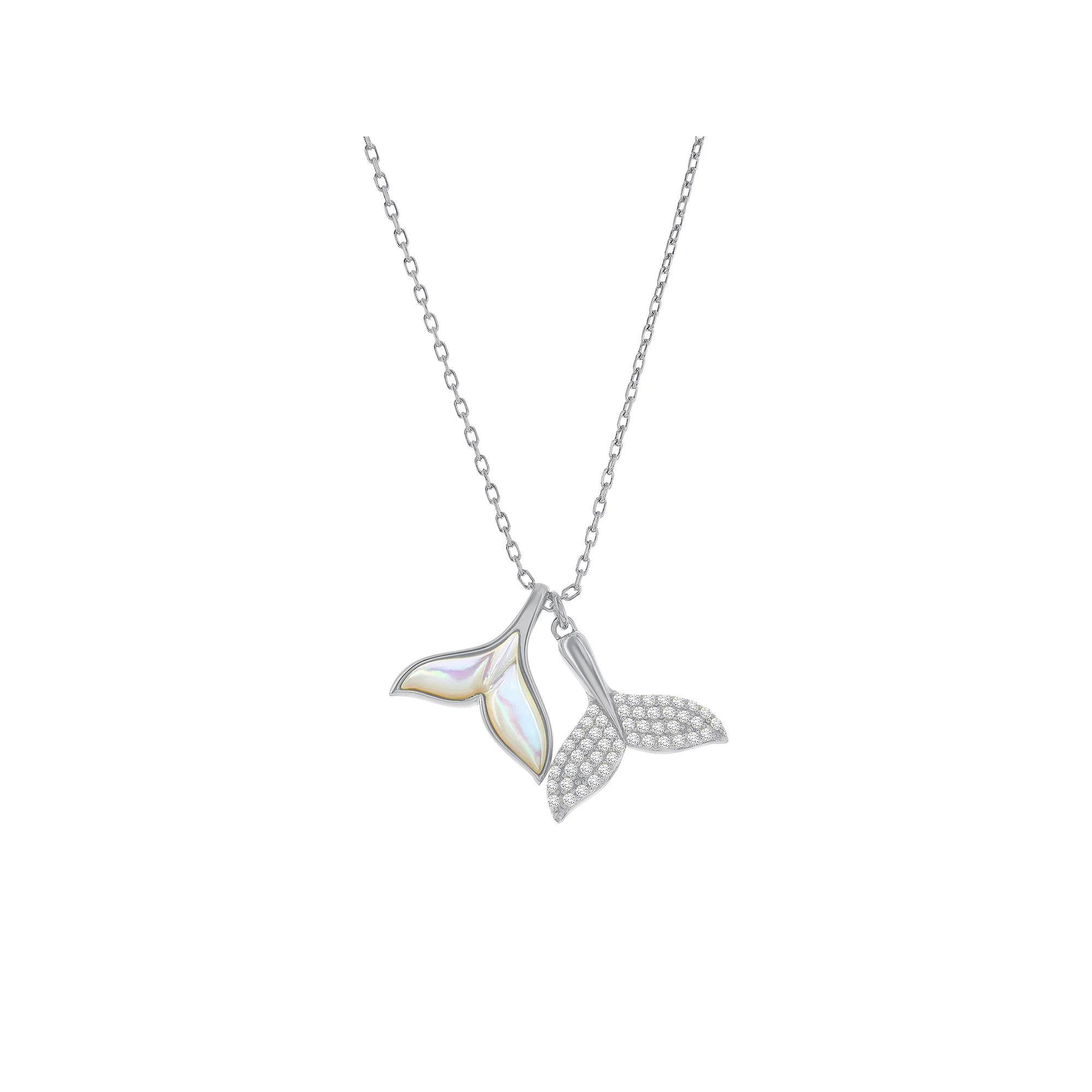 Argento Bella Mother-of-Pearl & Cubic Zirconia Double Whale Tail Necklace, Women's, Size: 16-18" ADJ, Sterling Product Image