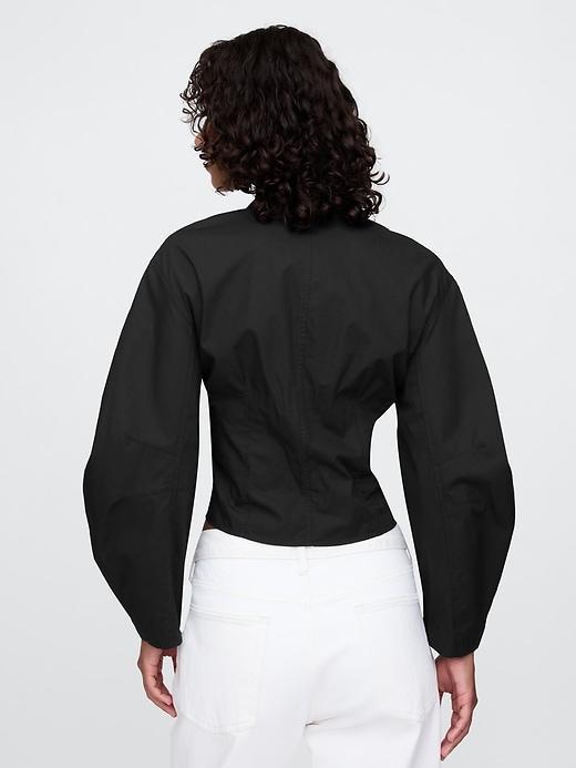 Organic Cotton Poplin Barrel-Sleeve Cropped Shirt Product Image
