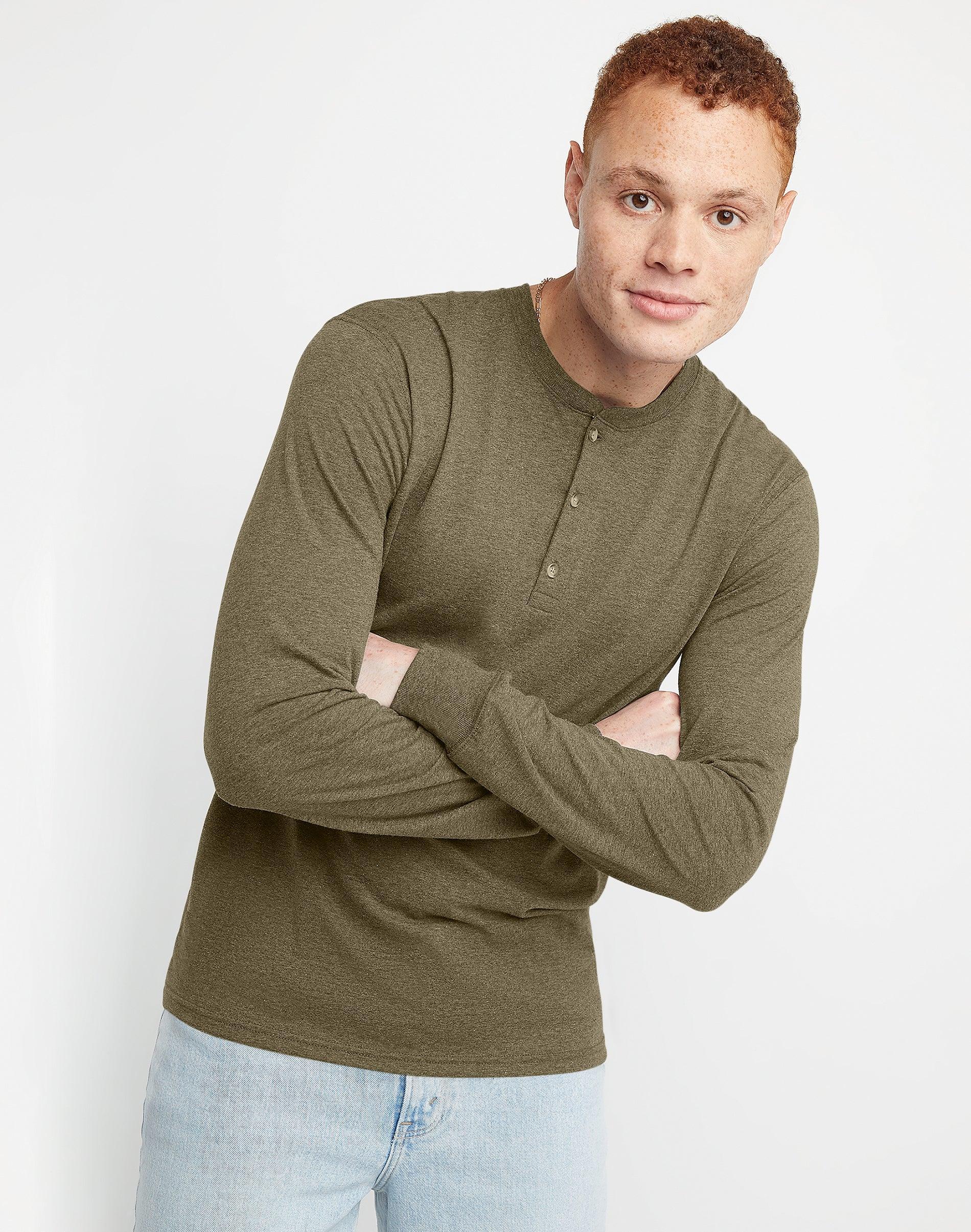 Men's Hanes Originals Tri-Blend Henley, Size: Medium, Eco White Product Image