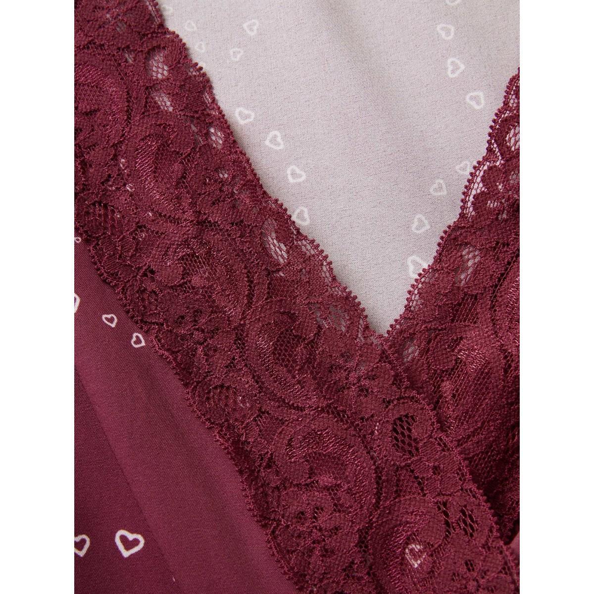 Plus Size Scarlet Heart Lace Patchwork Wrap Elastic Waist Blouse Women Elegant Short sleeve Overlap Collar Everyday Blouses BloomChic 14-16/1X Product Image