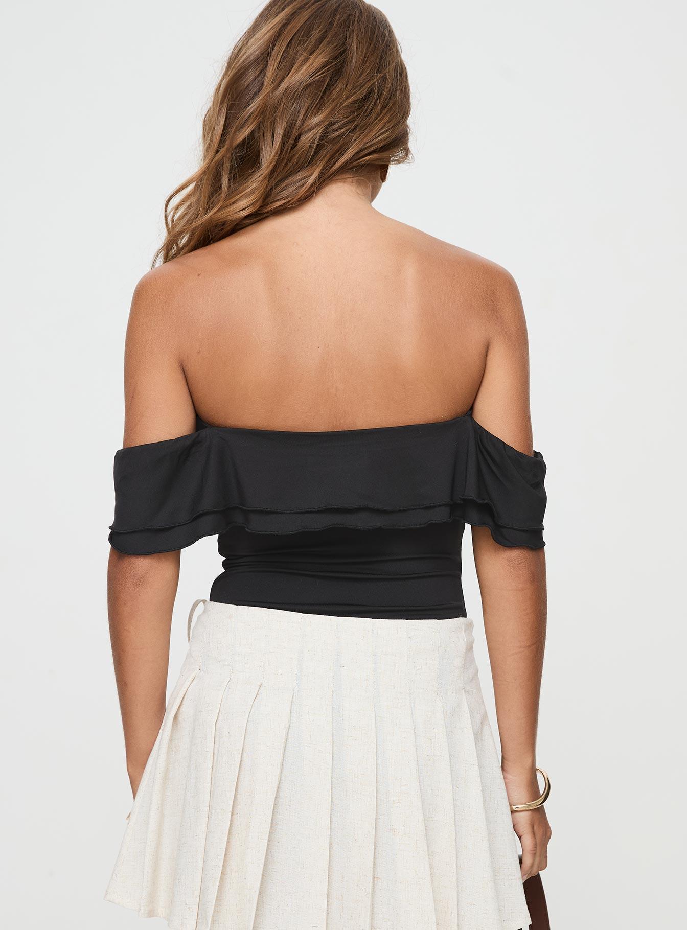 Coming Back Ruffle Bodysuit Black Product Image