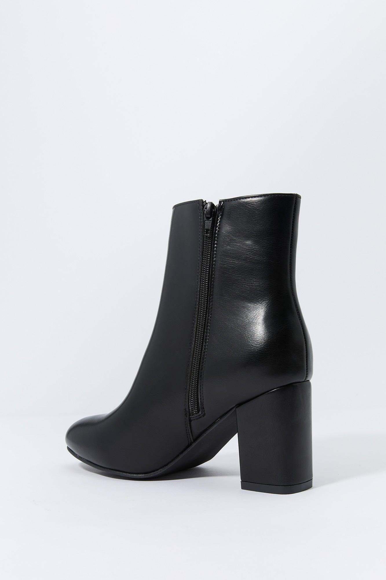 Faux-Leather Pointed Toe Heeled Bootie Female Product Image