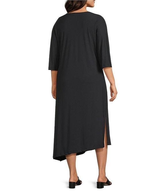 Bryn Walker Plus Size Sydney Microfiber Jersey Round Neck Elbow Sleeve Asymmetrical Hem Dress Product Image