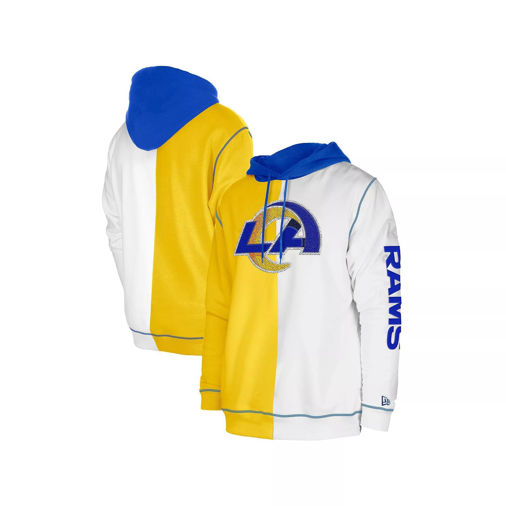 Men's New Era  Gold/White Los Angeles Rams Third Down Split Raglan Pullover Hoodie, Size: Medium Product Image