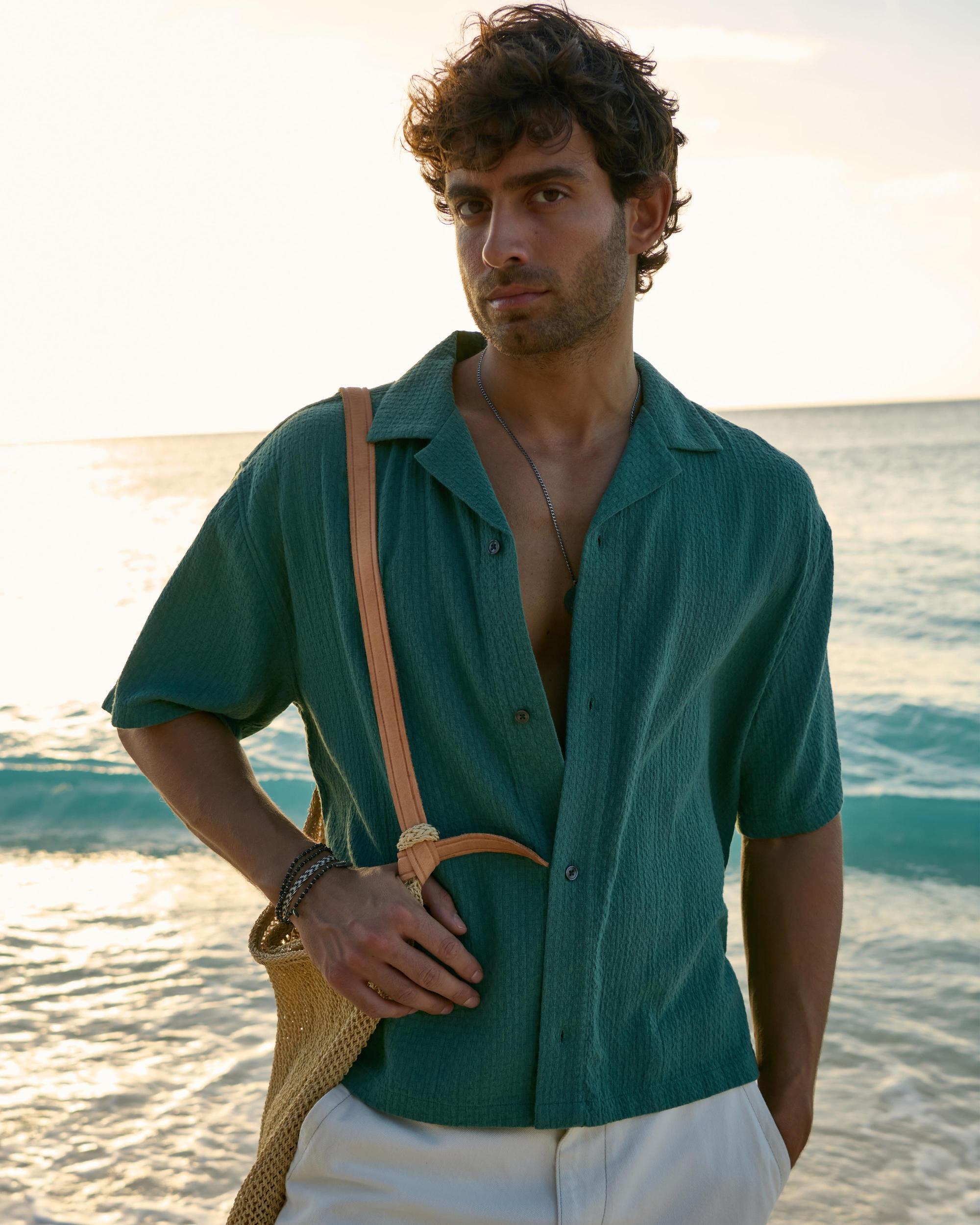 Camp Collar Cropped Textured Shirt Product Image
