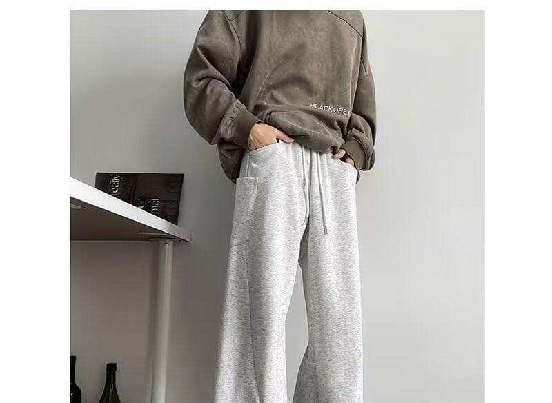 Elastic Waist Plain Wide Leg Sweatpants Product Image