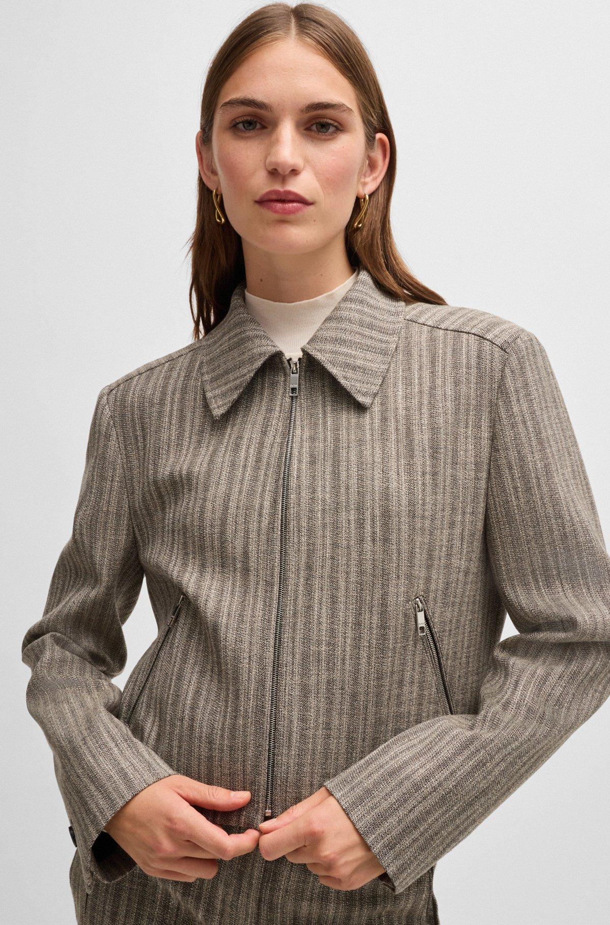 BOSS - Zip-up jacket in striped melange cloth - Patterned Product Image
