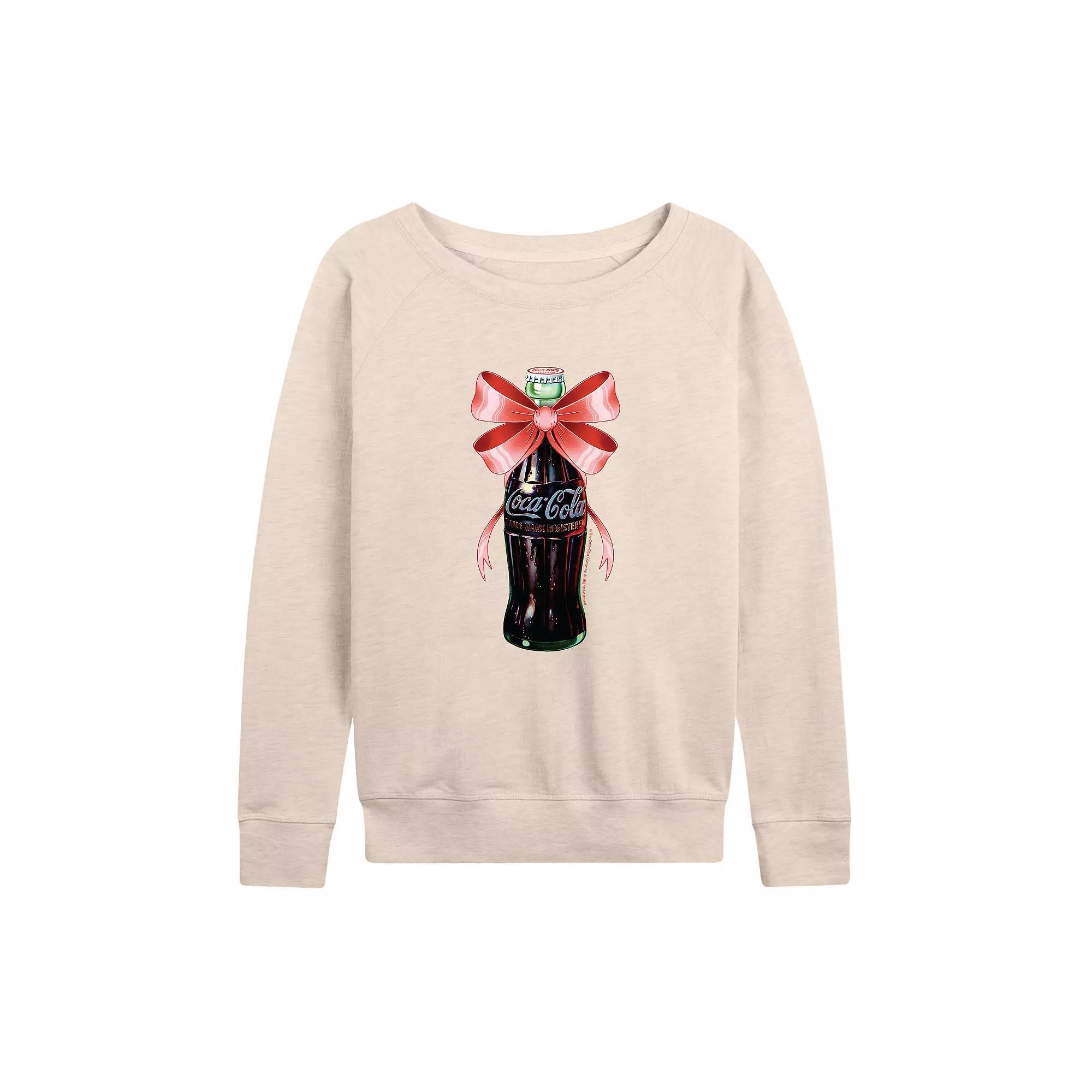 Women's Coca-Cola Bottle Bow French Terry Long Sleeve Tee, Size: XL, Grey Green Product Image