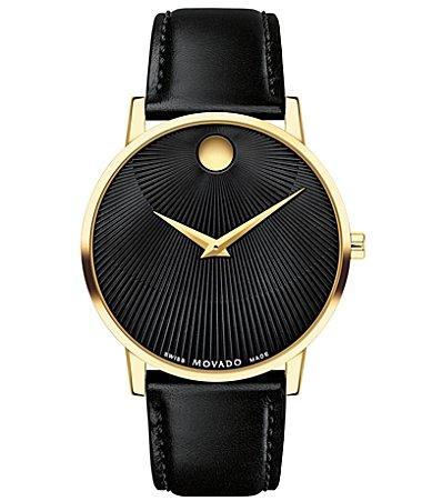 Movado Mens Museum Classic Quartz Analog Black Leather Strap Watch Product Image