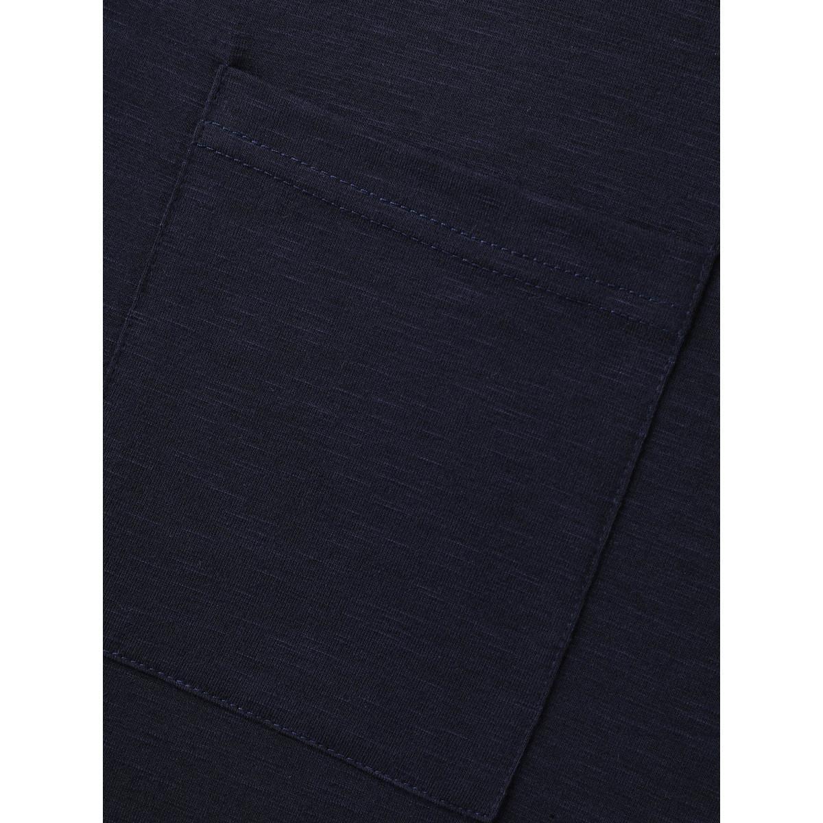 Plus Size Solid Split Neck Button Detail T-Shirt Indigo Women Button Notched collar Everyday-Casual T-shirts BloomChic 28/5X Product Image