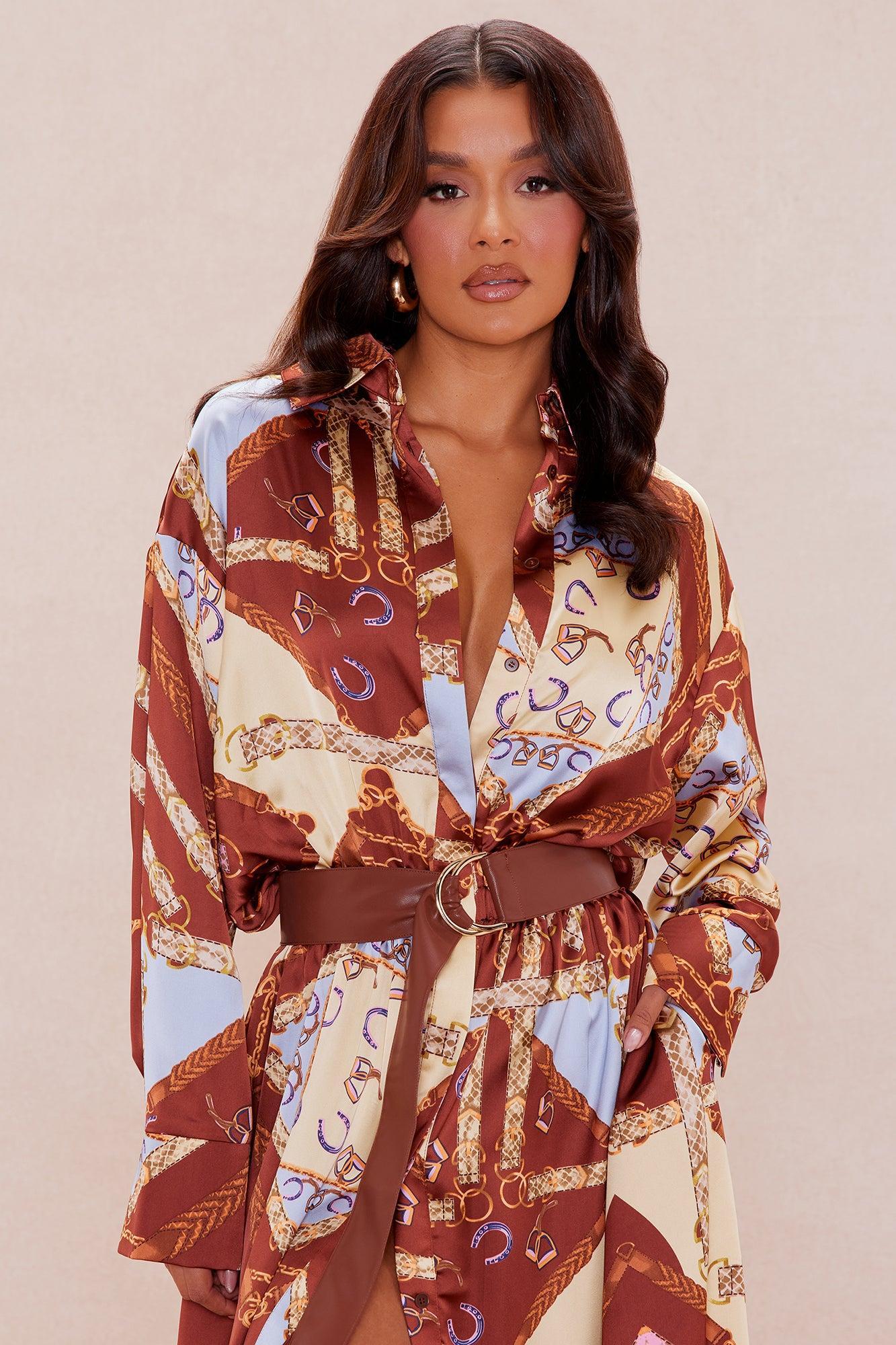 Paula Satin Maxi Dress - Brown/combo Female Product Image