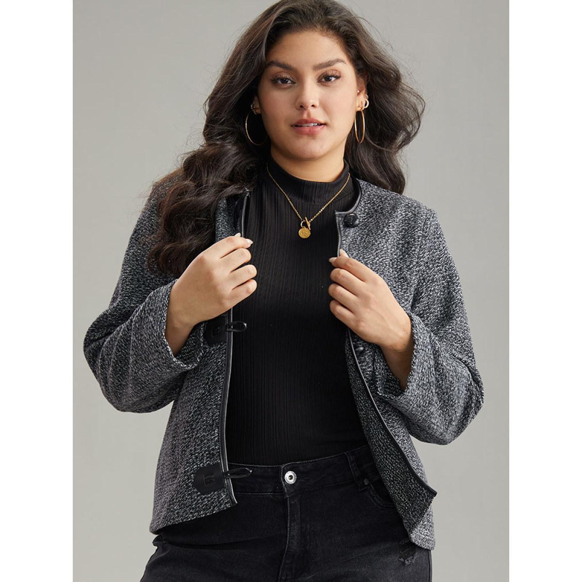 Plus Size Plain Textured Buckle Detail Coat Women DimGray Casual Texture Ladies Dailywear Winter Coats BloomChic 26/4X Product Image
