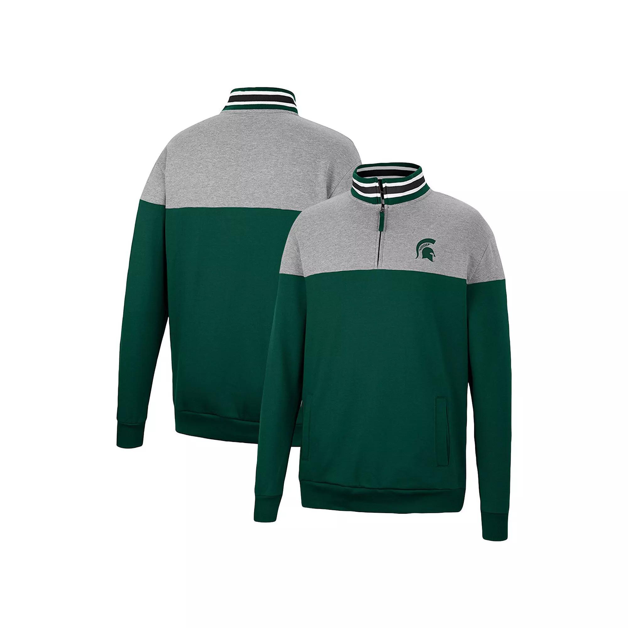 Men's Colosseum Green/Heather Gray Michigan State Spartans Be the Ball Quarter-Zip Top, Size: XL Product Image