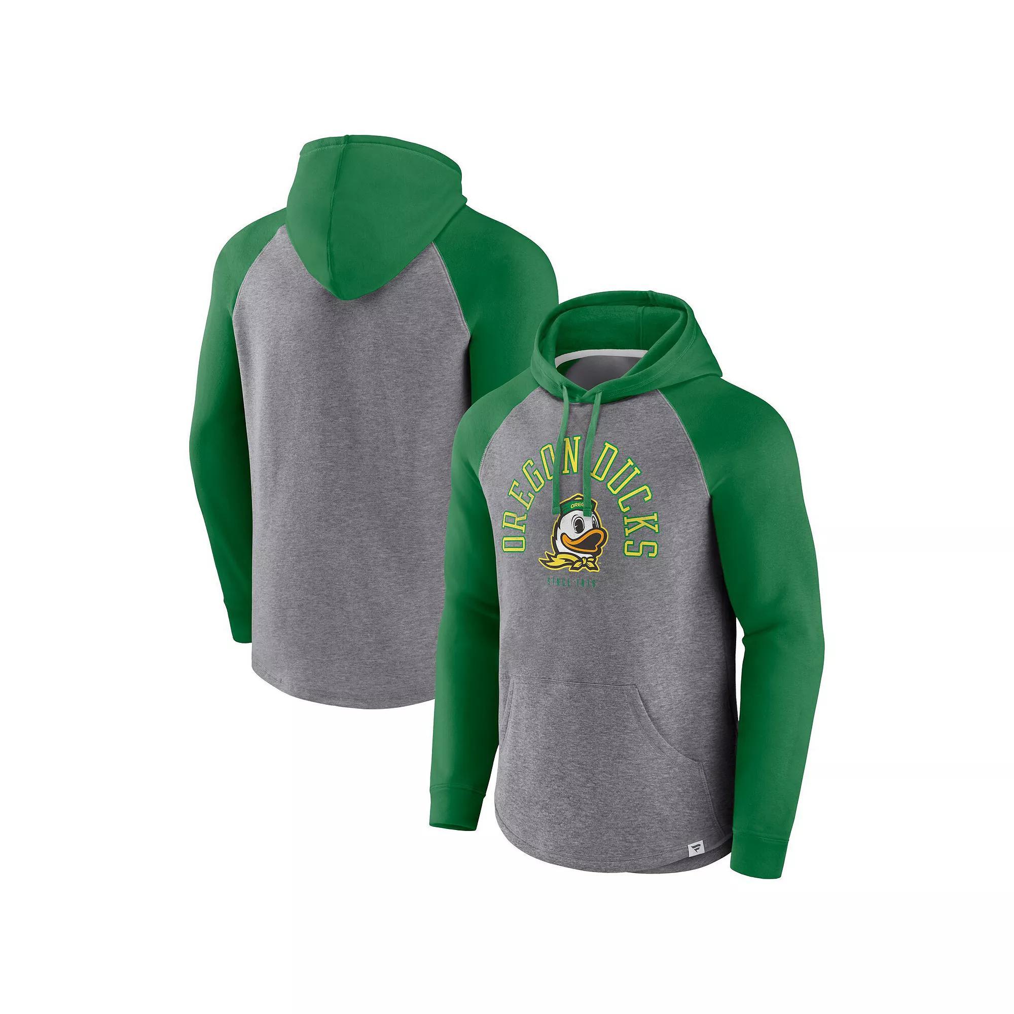 Mens Fanatics Branded /Heather Gray Oregon Ducks Wrap Up Raglan Pullover Hoodie Product Image