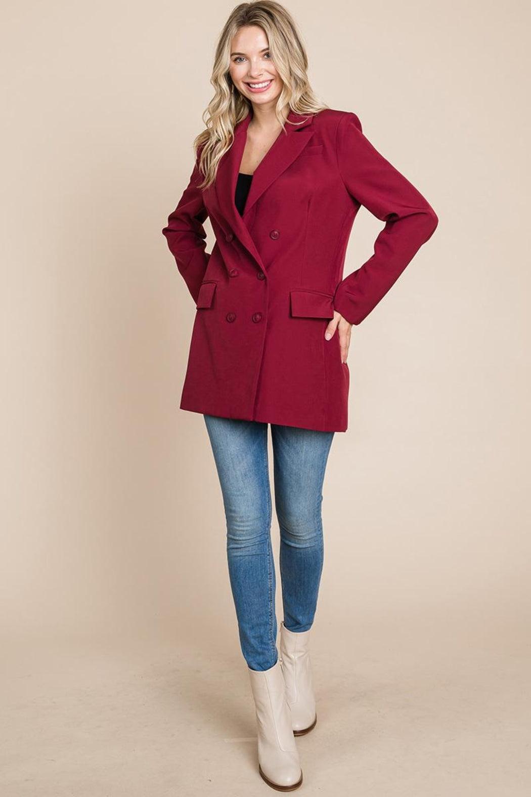 Collar Long Double Breasted Blazer Jacket Female Product Image