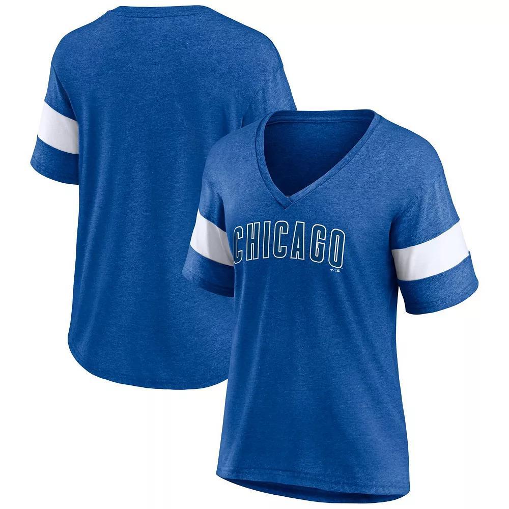 Women's Fanatics Branded Heathered Navy Milwaukee Brewers Wordmark V-Neck Tri-Blend T-Shirt, Size: Small, Blue Product Image