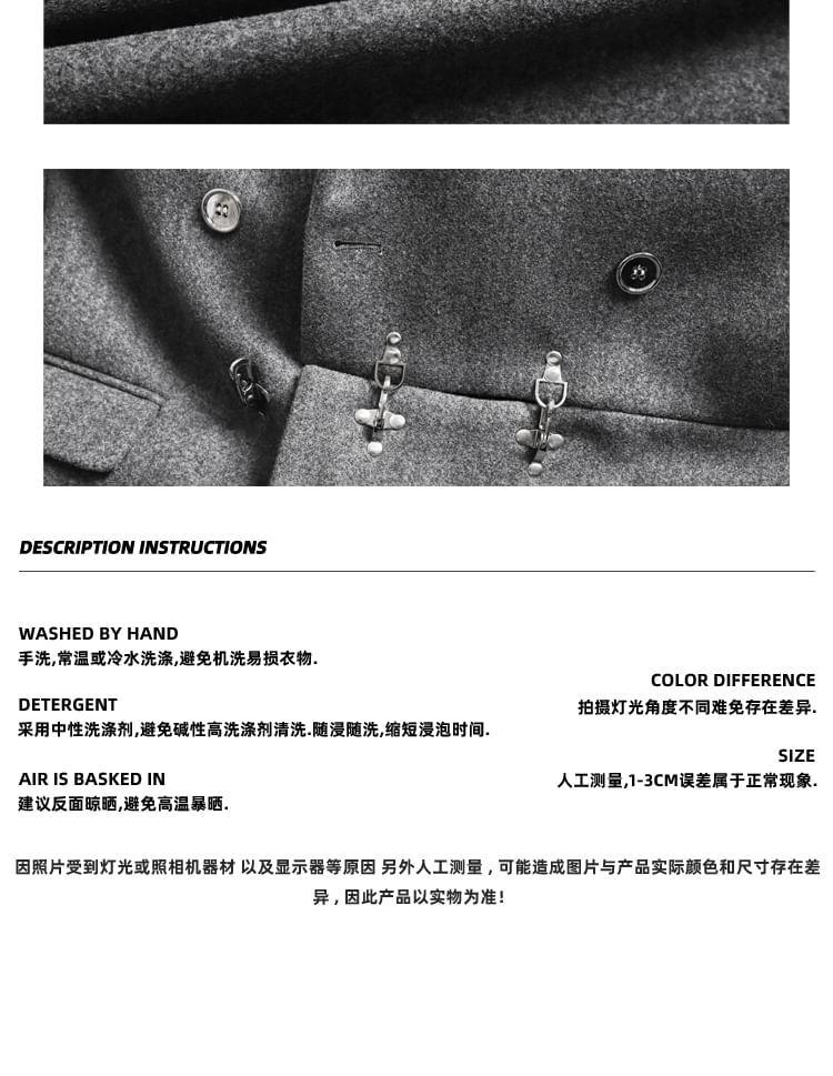 Peak Lapel Plain Buckled Double-Breasted Long Coat Product Image