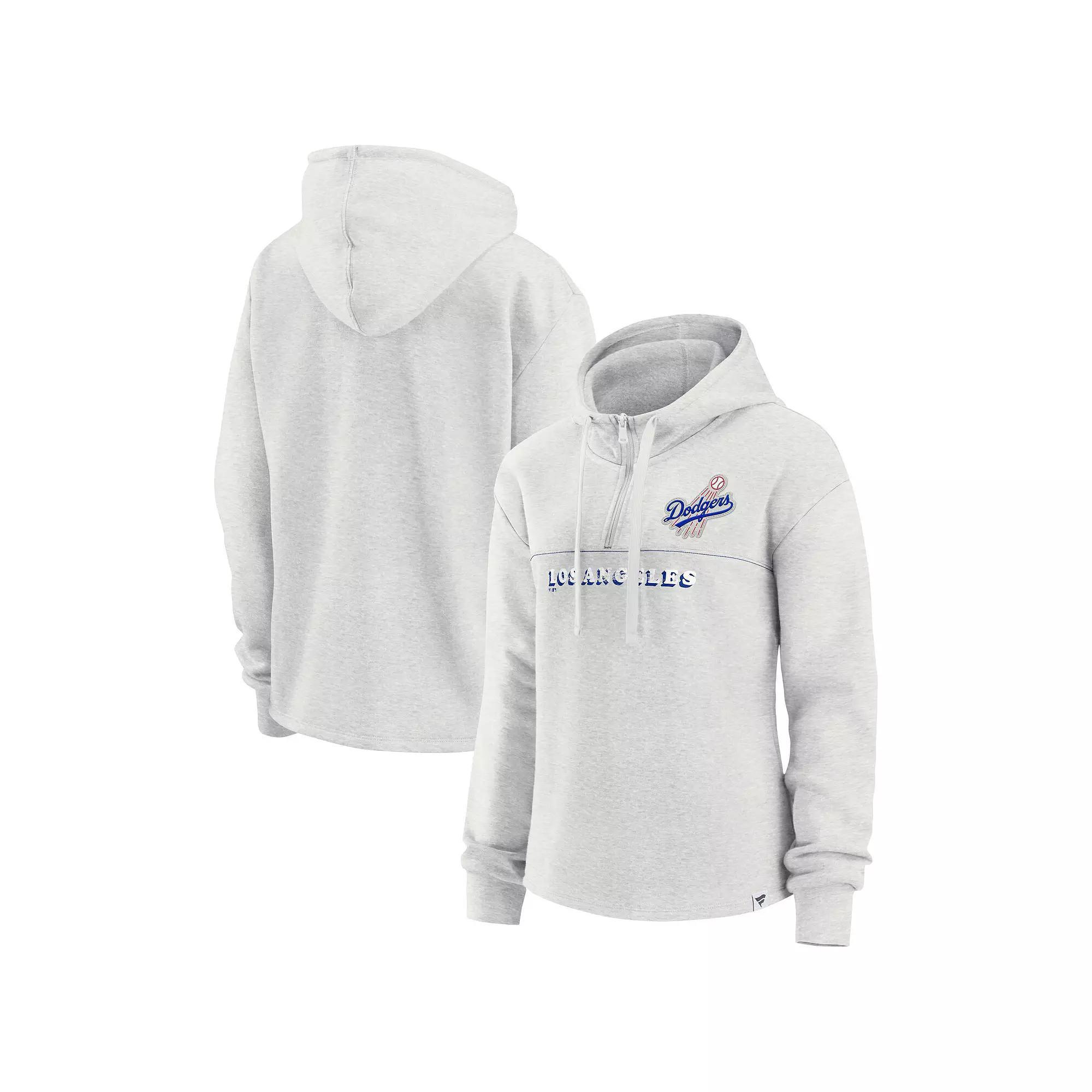Women's Fanatics Branded Oatmeal Los Angeles Dodgers True Classics Legacy Quarter-Zip Hoodie, Size: XL, Team Product Image