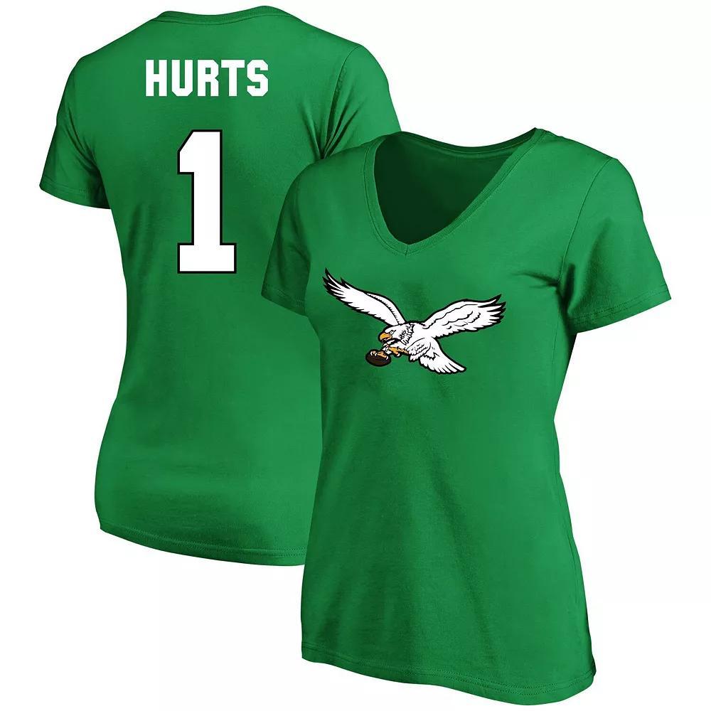Women's Fanatics Branded Jalen Hurts Kelly Green Philadelphia Eagles Plus Size Throwback Player Name & Number V-Neck T-Shirt, Size: 2XL Product Image