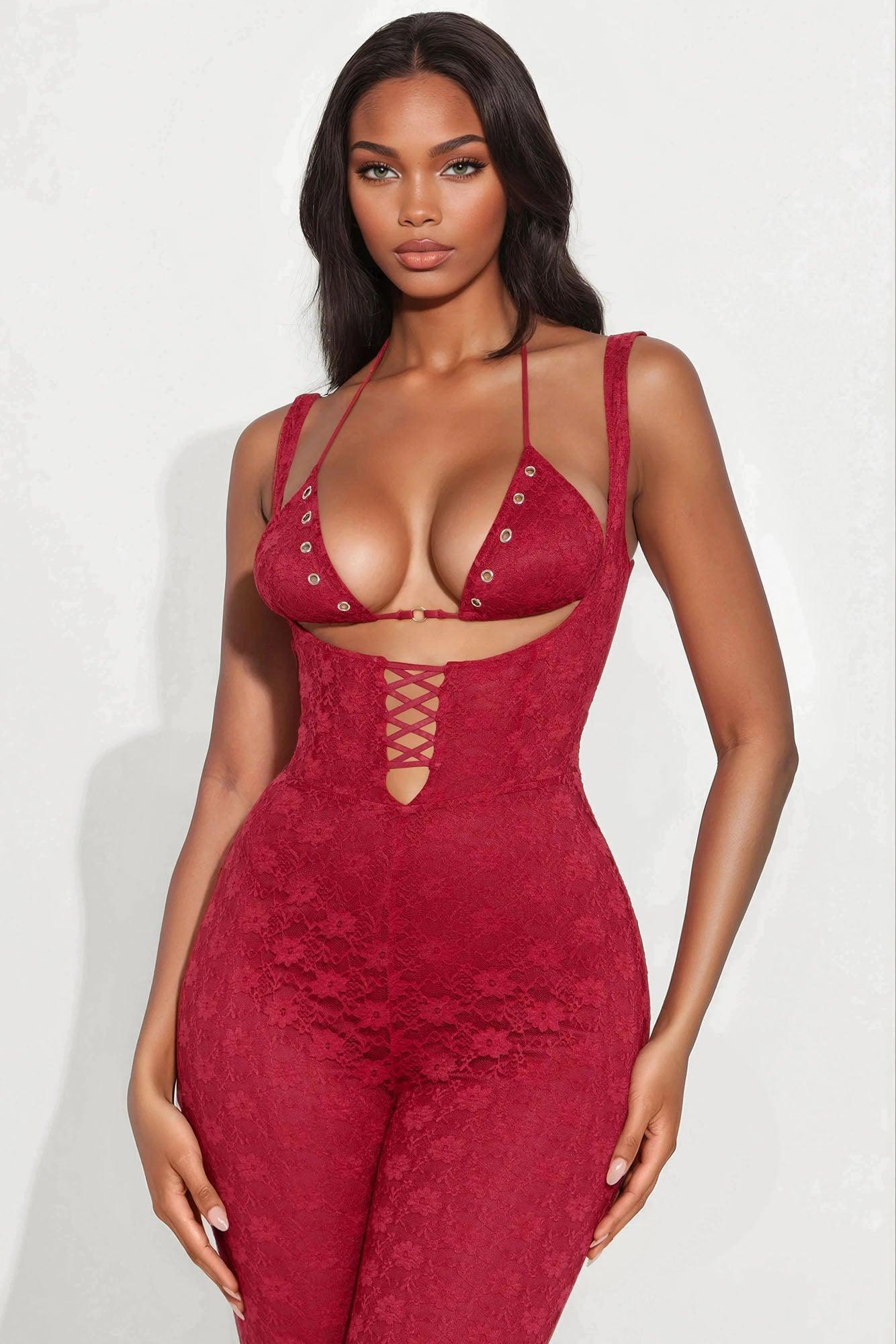 Hard To Replace Lace Jumpsuit - Burgundy Product Image