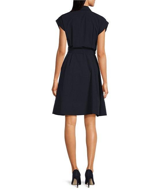 Calvin Klein V-Neck Short Sleeve Belted Dress Product Image