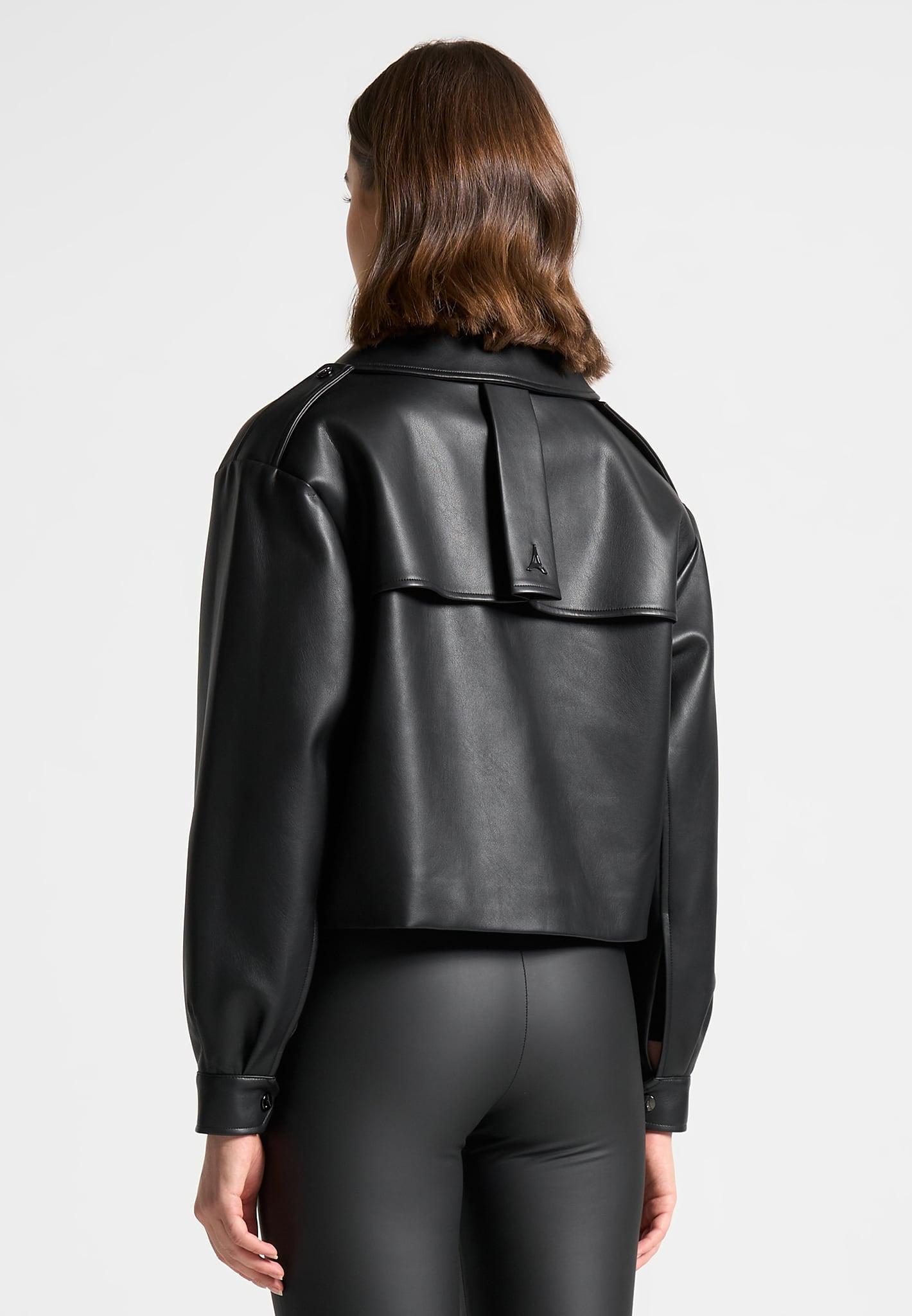 Double Breasted Leather Biker Jacket - Black Female Product Image